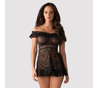 Obsessive Babydoll Flores à volants avec string Noir Taille S/M
