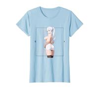 Robe Sexy Waifu Anime Girl Cheveux Blancs Style Japonais T-Shirt, Femme, Bleu Céleste, L