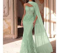 Robe sirène élégante et luxueuse en dentelle extensible froncée et sexy avec jupe amovible à paillettes. Convient pour les mariages, les fêtes, les vacances, les galas, les lunes de miel, les mariées.