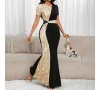 Robe sirène élégante pour femmes avec patchwork de sequins et blocs de couleurs, Anniversaire/Événement/Bureau/Église/Mariage/Vacances/Fête/Formel/Long/Business décontracté/Travail/Nouveau/Remise de d
