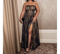 Robe sirène noire à bretelles détachables avec dentelle et broderie, grande taille, robe de bal, romantique et de mariage, tenue d'automne et d'hiver, Nouvel An, style, style Kim 0XL,1XL,2XL,3XLUnicol