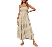 Robe smock pour femme, grande taille, robe à volants, taille élastique, robe trapèze, robe sexy à bretelles spaghetti, robe basse de couleur unie, longueur cheville, robe d'été longue fluide, robe