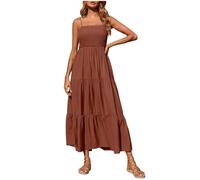 Robe smock pour femme, grande taille, robe à volants, taille élastique, robe trapèze, robe sexy à bretelles spaghetti, robe basse de couleur unie, longueur cheville, robe d'été longue fluide, robe