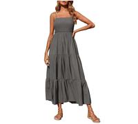 Robe smock pour femme, grande taille, robe à volants, taille élastique, robe trapèze, robe sexy à bretelles spaghetti, robe basse de couleur unie, longueur cheville, robe d'été longue fluide, robe
