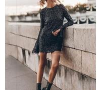 Robe Soirée Femme Chic Et Elegant Mariage Paillettes Robes Col Rond Manches Longues Jupe Dos Nu Dress Enveloppée dans Les Hanches Jupe A Paillette Robes Robe Chic Et Elegante De Soirée Longue