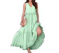 Robe Soiree Femme Col Rond Bohème Grandes Tailles Demi Manches Lin Maxi Coton Grande Taille Robe de Plage Bikini Cover Up Poncho Plage Tendance T Shirt Dress (Light Vert,S)