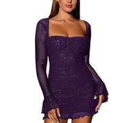 Robe Soiree Femme Nouvel an Paillette Noel Chic Paillettes Fete De Cocktail Longue Et Elegant Soirée Grande Taille Moulante Sexy Érotique Jupe Demoiselle d'honneur Combinaison pour Tenue Bal Promo,XS