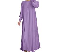 Robe SoiréE Longue Robes Solides décontractées pour Femmes Abaya Robe Arabe à Manches Longues Musulmane Jupe élégante Douce(Purple,L)