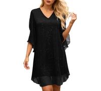 Robe Soiree Paillette Femme Reveillon Longue Chic Et Elegant De Bal Cocktail Pailletée a Sequins Soirée Noel Ourlet À Volants Scintillantes Nouvel an Sexy Noire Fete