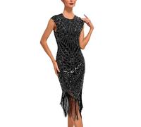 Robe Soiree Paillette Femme, Robe De Danse Latine à Frange Femme, VêTements De SoiréE Women Grande Taille, à Sequins AnnéEs 38 V Neck Flapper Longue PerléE Gatsby ÉLéGante Vintage