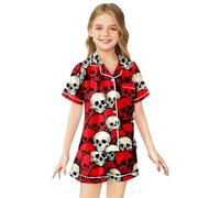 Robe Sorciere Fille,Pyjama pour Filles en Fausse Soie imprimé Halloween adapté à l'âge de 2 à 13 Ans pour Un Confort Optimal (Red, 6-7 Years)