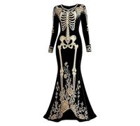 Robe squelette - gothique extensible crâne imprimé floral robe d'Halloween | Costume maxi à manches longues pour femmes, tenue graphique 3D effrayante et mignonne pour carnaval, défilé de scène, club
