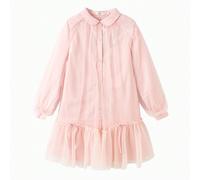 Robe style chemise pour préadolescentes en patchwork de maille, collection printemps 2026 Doux et agréable pour la peau : Le tissu en mélange de coton est respirant et non collant, sans agents fluores