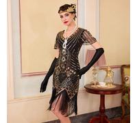 Robe style flapper des années 1920, robe à manches, convient pour les nuits de Harlem, les fêtes et les événements cocktail, robe style années folles pour mariage, fête, automne L,M,S,XL,XXLPolyester