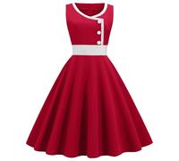 Robe Stylée Femme pour Toutes Saisons Parfaite Quotidien Col Rond Pièce Essentielle Garde Robe Idéale Loisirs Activités(Red, M)