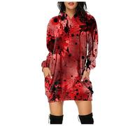 Robe Sweat à Capuche Femme Halloween à Motif éClaboussures De Sang Fluide, Coupe Ample avec Deux Poches LatéRales Pratiques, Tenue De DéGuisement pour Carnaval, SoiréEs à ThèMe Et FêTes