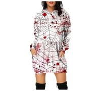 Robe Sweat à Capuche Femme Halloween à Motif éClaboussures De Sang Fluide, Coupe Ample avec Deux Poches LatéRales Pratiques, Tenue De DéGuisement pour Carnaval, SoiréEs à ThèMe Et FêTes