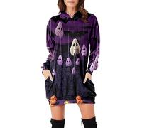 Robe Sweat Femme Halloween Hiver Sweat À Capuche Pull Long Halloween Drole Robe Pull À Manches Longues Sweatshirt Halloween Mode Décontractée Pull Citrouille Tunique Tops Confort