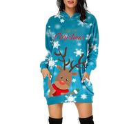 Robe Sweat Femme Hiver, Sweat Manche Longue Robe De NoëL Mi-Long DéContracté avec Poches ExtéRieur éLéGante L'Imprimé Renne Est Mignon Confortable Et Polyvalent