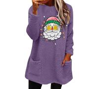 Robe Sweat Femme Longue Robe Pull Femme Hiver Chaud Chic et Élégante Pullover Col Rond Sexy Casual Noel Chrismas Robe Manche Longue en Polaire Sweater Couleur Unie Imprimée Coupe Ample