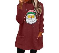 Robe Sweat Femme Longue Robe Pull Femme Hiver Chaud Chic et Élégante Pullover Col Rond Sexy Casual Noel Chrismas Robe Manche Longue en Polaire Sweater Couleur Unie Imprimée Coupe Ample