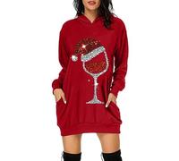 Robe Sweat Femme Noël À Capuche Pull Long Imprimé avec Poche Hoodie Manches Longues Coupe Ample Sweatshirt Doux pour Vacances Hiver