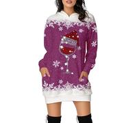 Robe Sweat-Shirt à Capuche à Manches Longues et Douce ornée d'un imprimé Festif de Rennes pour Un Look Hivernal décontracté et Un Confort Optimal Pendant Les fêtes. (Dark Purple L)