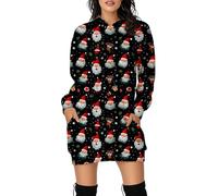 Robe Sweat-Shirt à Capuche à Manches Longues et Douce ornée d'un imprimé Festif de Rennes pour Un Look Hivernal décontracté et Un Confort Optimal Pendant Les fêtes. (Black S)