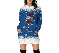 Robe Sweat-Shirt à Capuche à Manches Longues et Douce ornée d'un imprimé Festif de Rennes pour Un Look Hivernal décontracté et Un Confort Optimal Pendant Les fêtes. (Blue L)