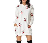 Robe Sweat-Shirt à Capuche à Manches Longues et Douce ornée d'un imprimé Festif de Rennes pour Un Look Hivernal décontracté et Un Confort Optimal Pendant Les fêtes. (White M)