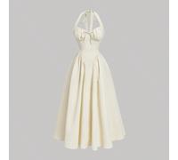 Robe swing à col licou froncé avec nœud pour femmes,Tenue de princesse élégante blanc crème pour tea party d'été,Robe de bal masqué du Nouvel An et d'anniversaire L,M,S,XL,XS,XXL,XXS,XXXL,XXXXLTissu t