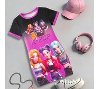 Robe t-shirt à manches courtes pour préadolescentes, style mode décontracté printemps-été, impression ombré et color block avec lettrage personnalisé de groupe de filles K-POP virtuel, confortable à p