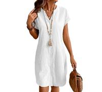 Robe t-Shirt décontractée pour Femme, Manches Courtes, col V, Robe Tendance, midi légère en Coton Blanc, Taille XL