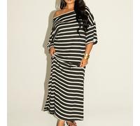 Robe T-shirt Maxi en Jersey Tricoté Rayé Grande Taille Coupe Décontractée Relax Confortable Voyage Aéroport Basiques Quotidien Tenue d'Été Escapade Urbaine Poches 0XL,1XL,2XL,3XL,4XLRayéTissu tricoté
