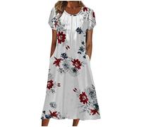Robe t-shirt pour femme 2025 décontractée, grande taille, robe mi-longue, ample et fluide à imprimé floral bohème avec poches, 03 Rouge, Taille 3XL