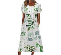 Robe t-shirt pour femme 2025 décontractée, grande taille, robe mi-longue, ample et fluide à imprimé floral bohème avec poches, 03 Vert, Taille S