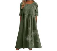 Robe t-shirt pour femme 2025 décontractée, grande taille, robe mi-longue, ample et fluide à imprimé floral bohème avec poches, 05 Vert kaki, Taille 5XL