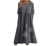 Robe t-shirt pour femme 2025 décontractée, grande taille, robe mi-longue, ample et fluide à imprimé floral bohème avec poches, 05 Gris foncé, Taille 4XL