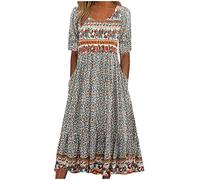Robe t-shirt pour femme 2025 décontractée, grande taille, robe mi-longue, ample et fluide à imprimé floral bohème avec poches, Vert (01), Taille 3XL