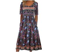Robe t-shirt pour femme 2025 décontractée, grande taille, robe mi-longue, ample et fluide à imprimé floral bohème avec poches, 01 Violet, Taille XL