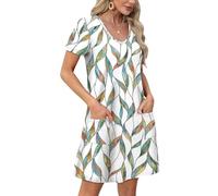 Robe Tee Shirt Femme D'Ete Mini Robe T-Shirt de Plage Tunique D Ete Casual Boheme Col V Courte Bohème D'Été Droite Ample Fleurie Décontractée pour Femme Robes Femmes D Été Chic Grande Taille XXL