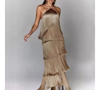 Robe tendance à épaules dénudées avec ourlet gâteau multicouche parfaitement adaptée pour rehausser votre look de fête (M kaki)