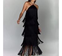 Robe tendance à épaules dénudées avec ourlet gâteau multicouche parfaitement adaptée pour rehausser votre look de fête (M noir)