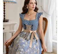 Robe traditionnelle allemande pour femmes à pois, patchwork de dentelle, style décontracté pour vacances et voyages, charmante robe dirndl de style bavarois à col carré avec broderie de ski L,M,S,XL,X