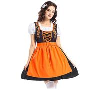 Robe traditionnelle bavaroise pour femme - Style trachten avec broderie - Idéale pour les festivals et les fêtes - Costume d'Halloween pour femme - Orange - Taille M