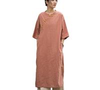 Robe traditionnelle chinoise en lin avec fente latérale et pantalon large, Orange, Taille Unique