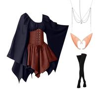 Robe Traditionnelle Irlandaise pour Femmes Victorienne Costumes D'Halloween Celtique Médiéval Robe De Steampunk Carnaval Corset Oreilles Elfe, Accessoires pour Cheveux, Chaussettes Au-dessus du Genou