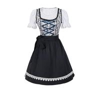 Robe traditionnelle longue pour femme - Bleu foncé - Avec tablier en dentelle - 2 pièces - Élégante robe traditionnelle moderne - Tenue bavaroise raffinée pour fête de la bière