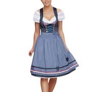 Robe traditionnelle midi pour femme - Bleu foncé - Avec chemisier Dirndl - Tablier en dentelle - 3 pièces - Élégante robe traditionnelle bavaroise - Robe traditionnelle raffinée pour fête de la bière