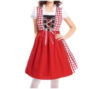 Robe traditionnelle midi pour femme - Rouge - Avec tablier en dentelle - 2 pièces - Élégante robe bavaroise moderne - Robe traditionnelle raffinée pour fête de la bière